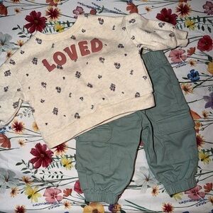 Baby girl Cream and Green Outfit